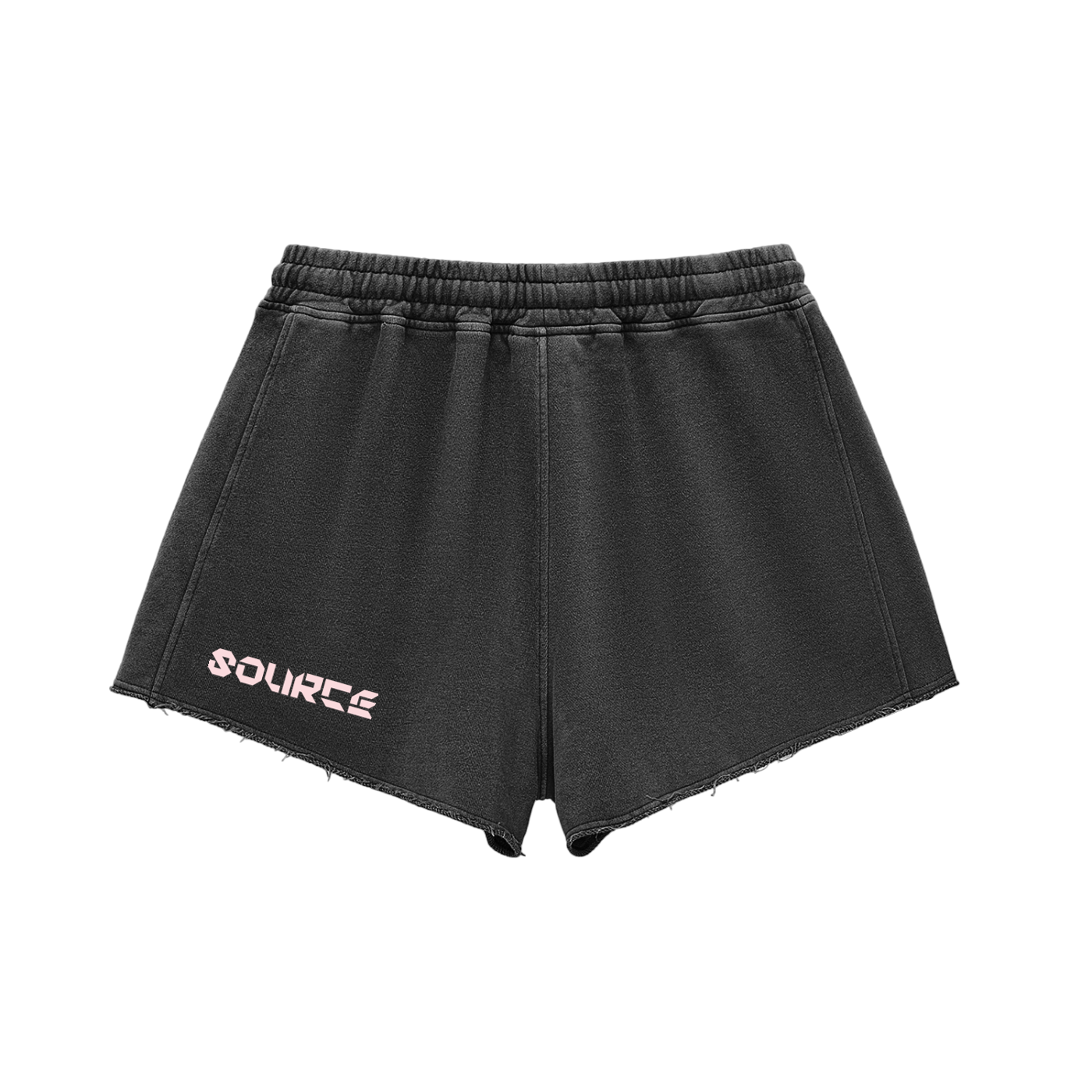 Black shorts with 'Sourice' branding on a white background