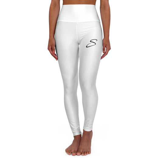 White leggings with a logo on a white background
