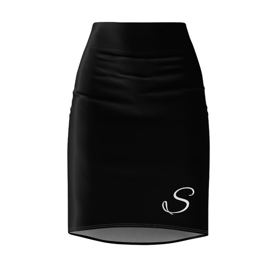 Black skirt with a white letter 'S' on a white background