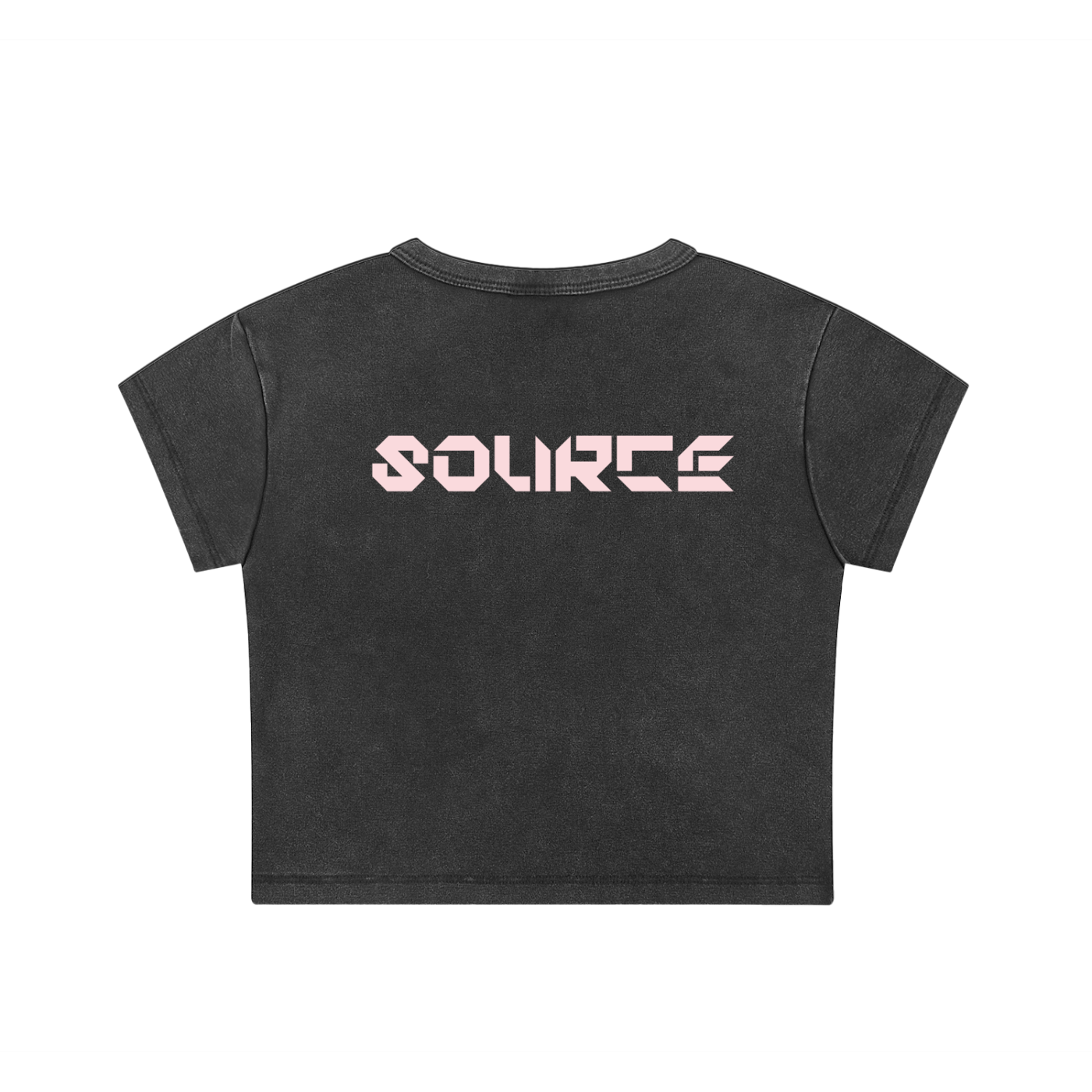 Black t-shirt with 'SOURCER' logo on the back against a white background
