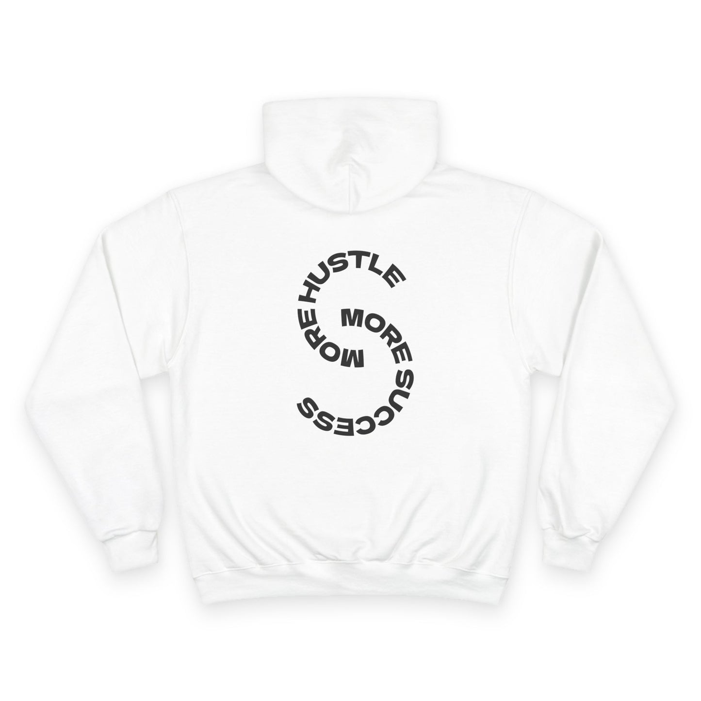 White hoodie with black text on a white background