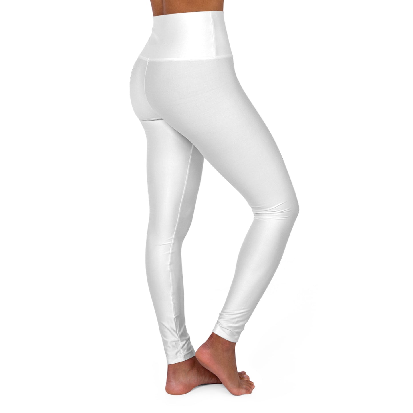 White leggings worn by a person on a white background