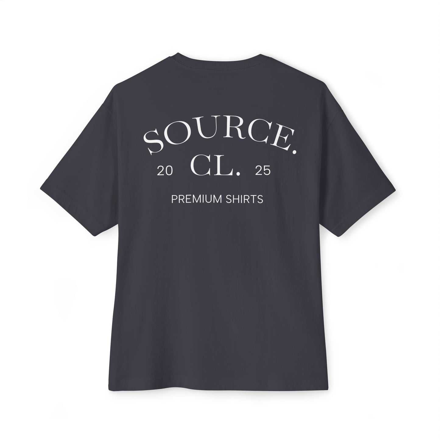 Blue t-shirt with 'SOURCE. CL. 2025' text on a white background