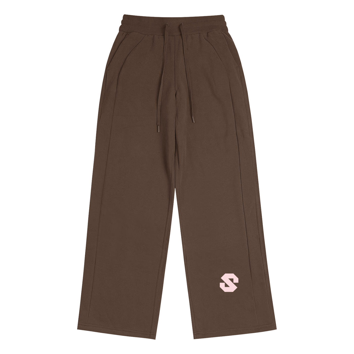 Brown pants with a logo on a white background