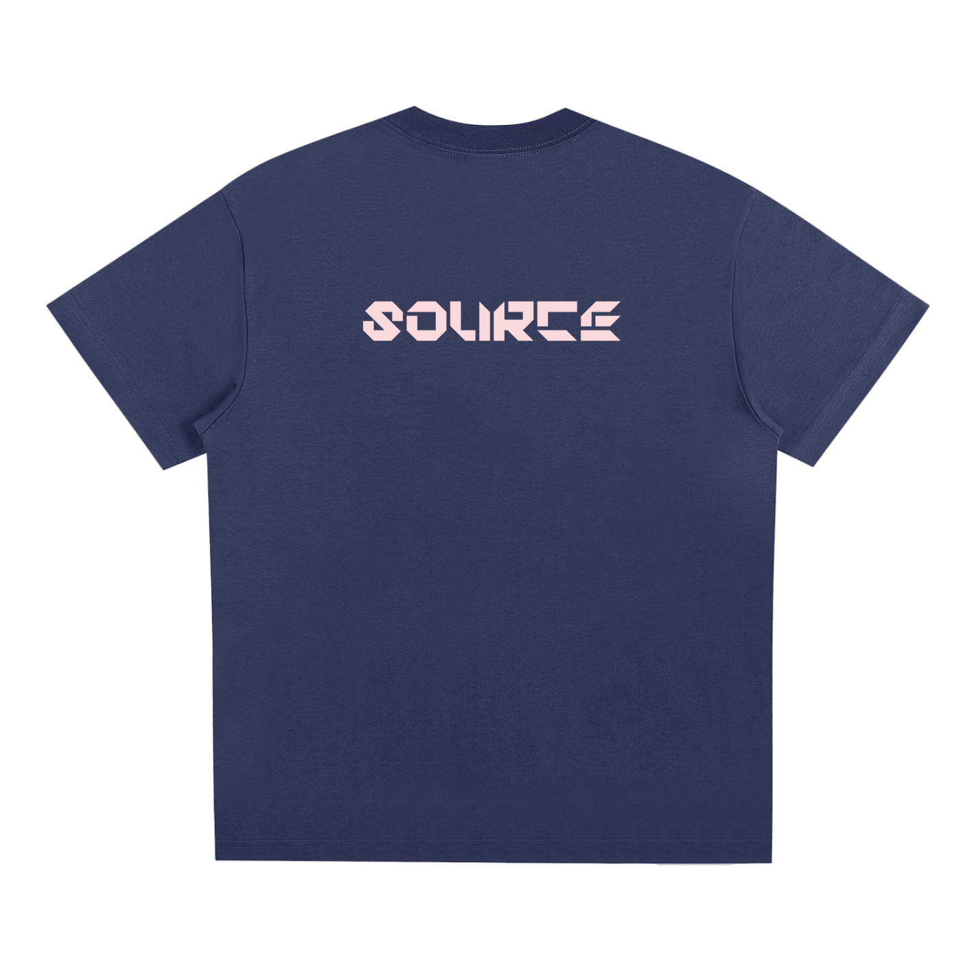 Navy blue t-shirt with 'SOLiRCE' printed on the back against a white background