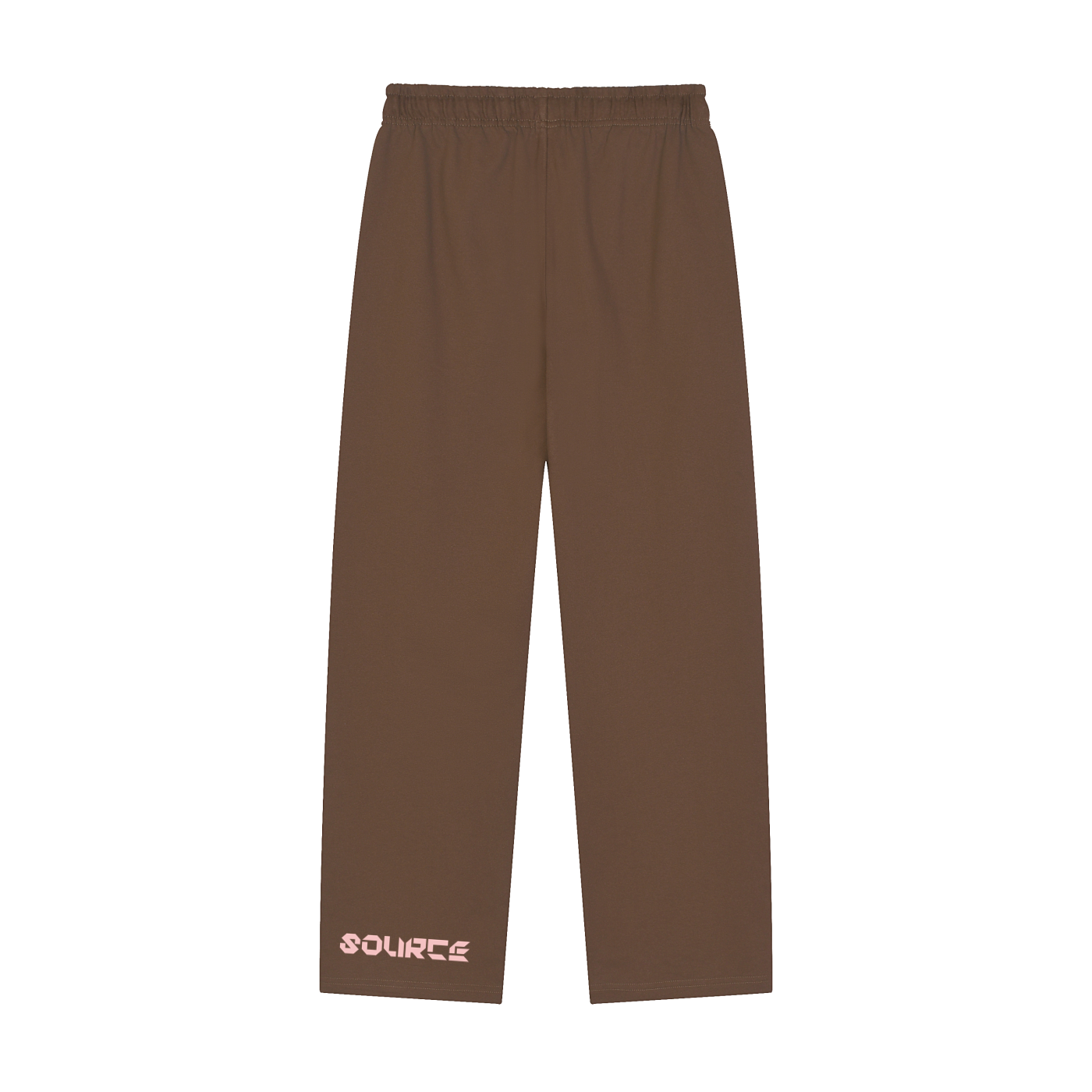 Brown pants with a brand logo on a white background