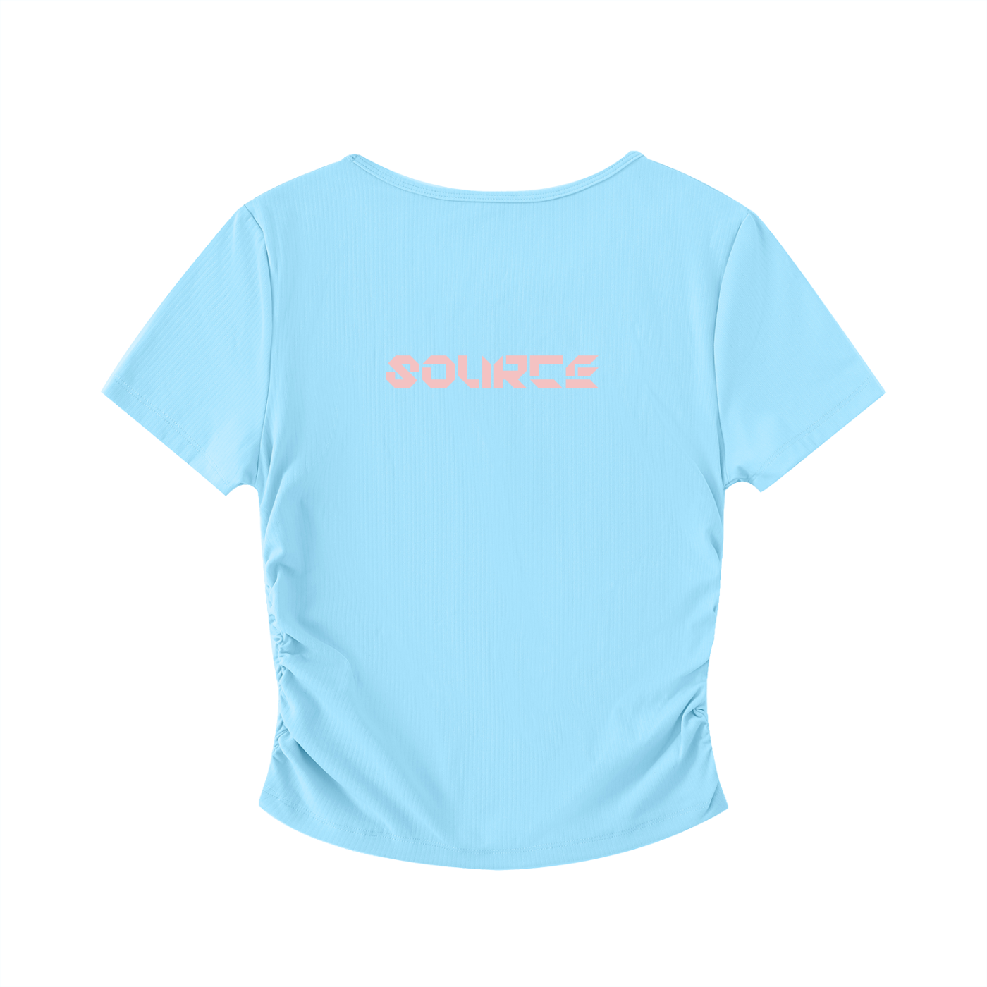 Light blue t-shirt with 'SOURCE' printed on the back against a white background