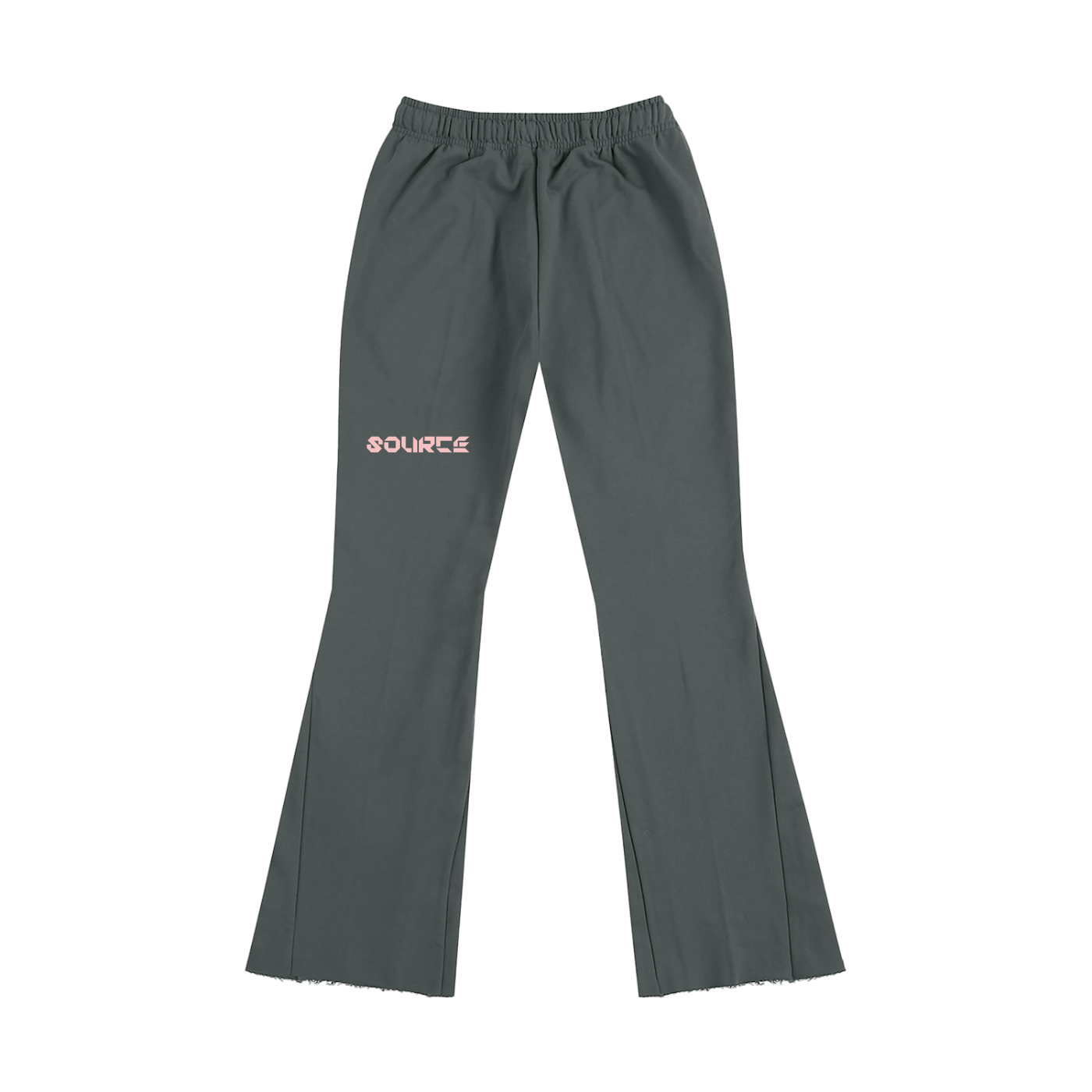 Gray pants with 'SOURCE' logo on a white background
