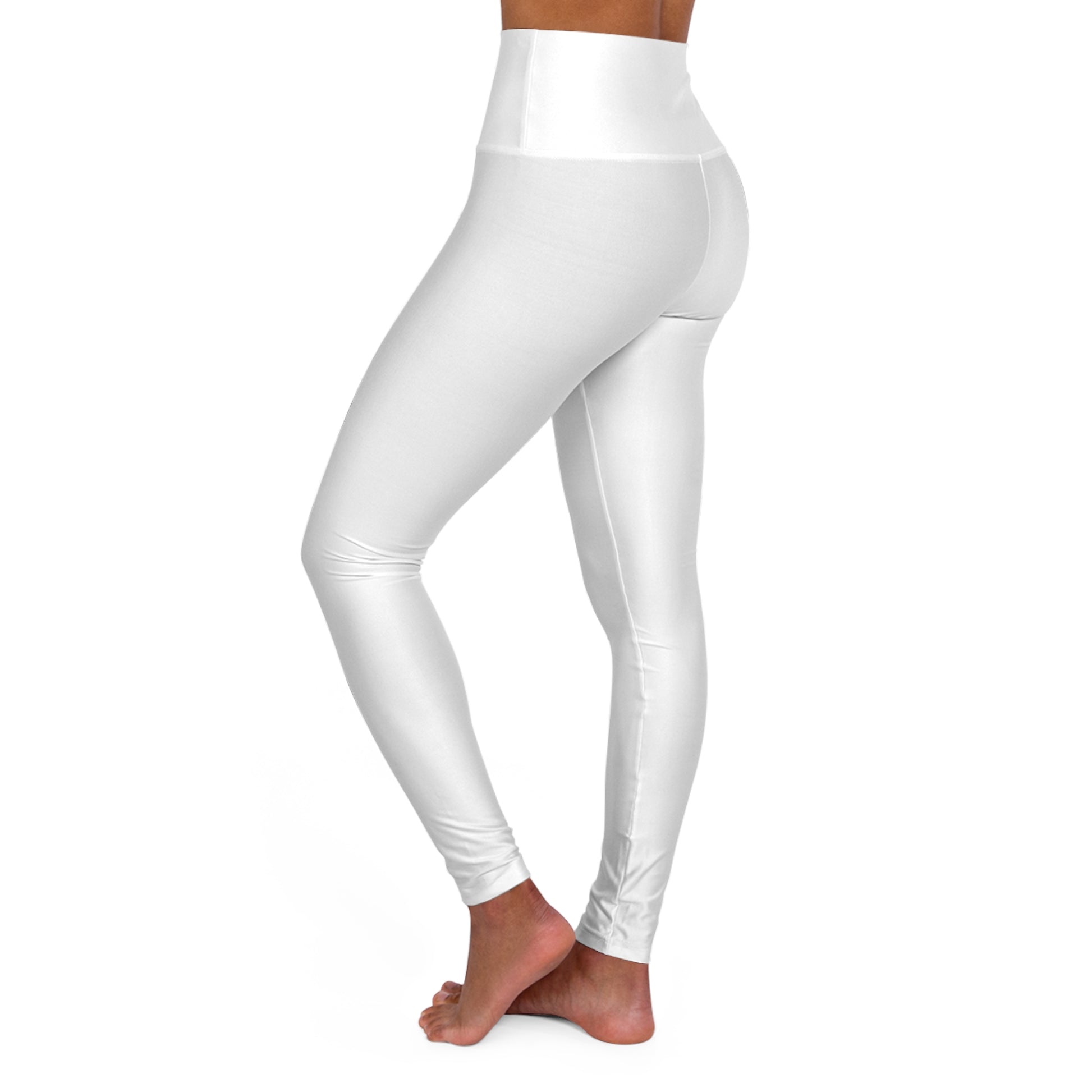 White leggings worn by a person on a white background