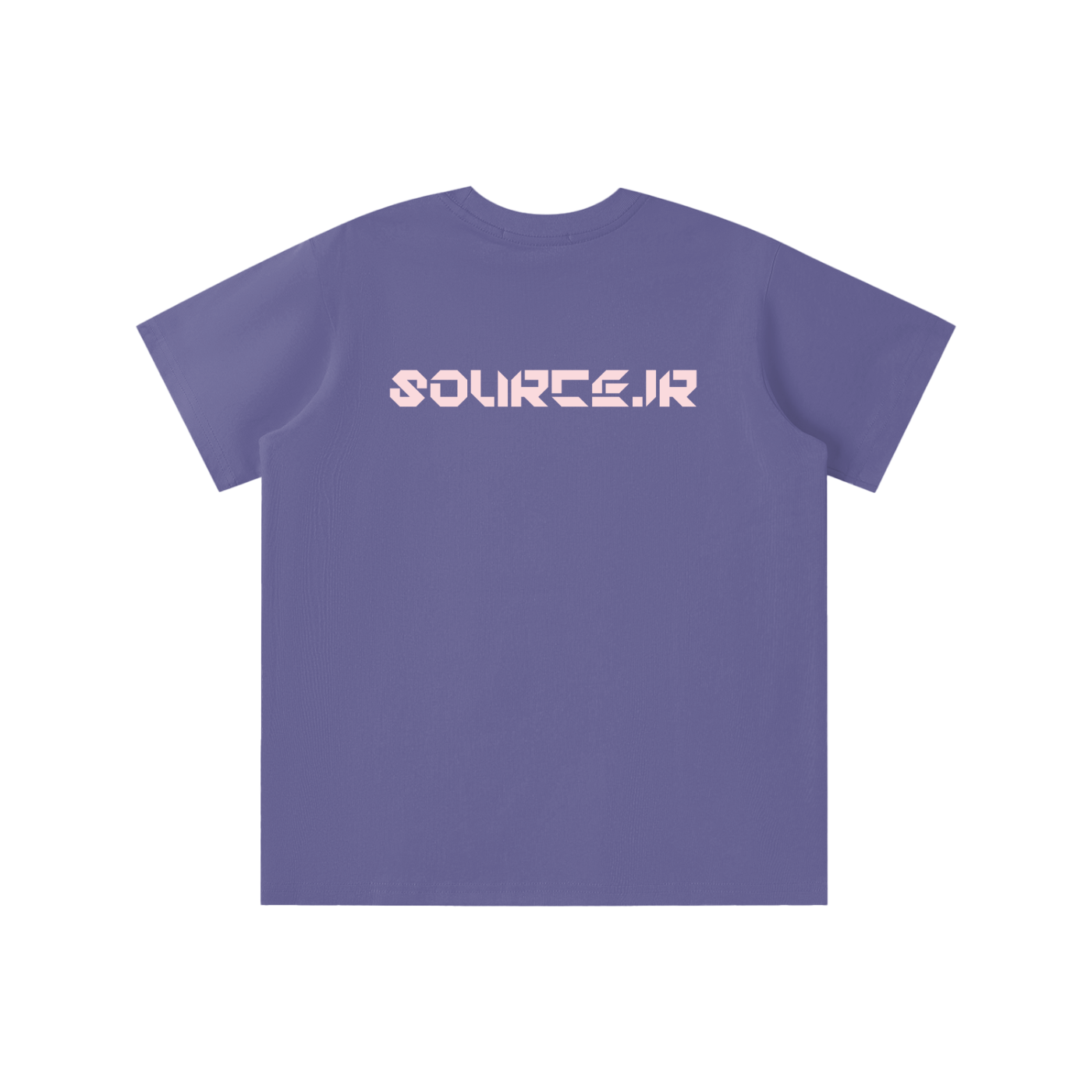 Purple t-shirt with 'SOURCE.JR' text on a white background