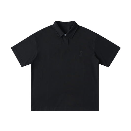 Black polo shirt on a white background