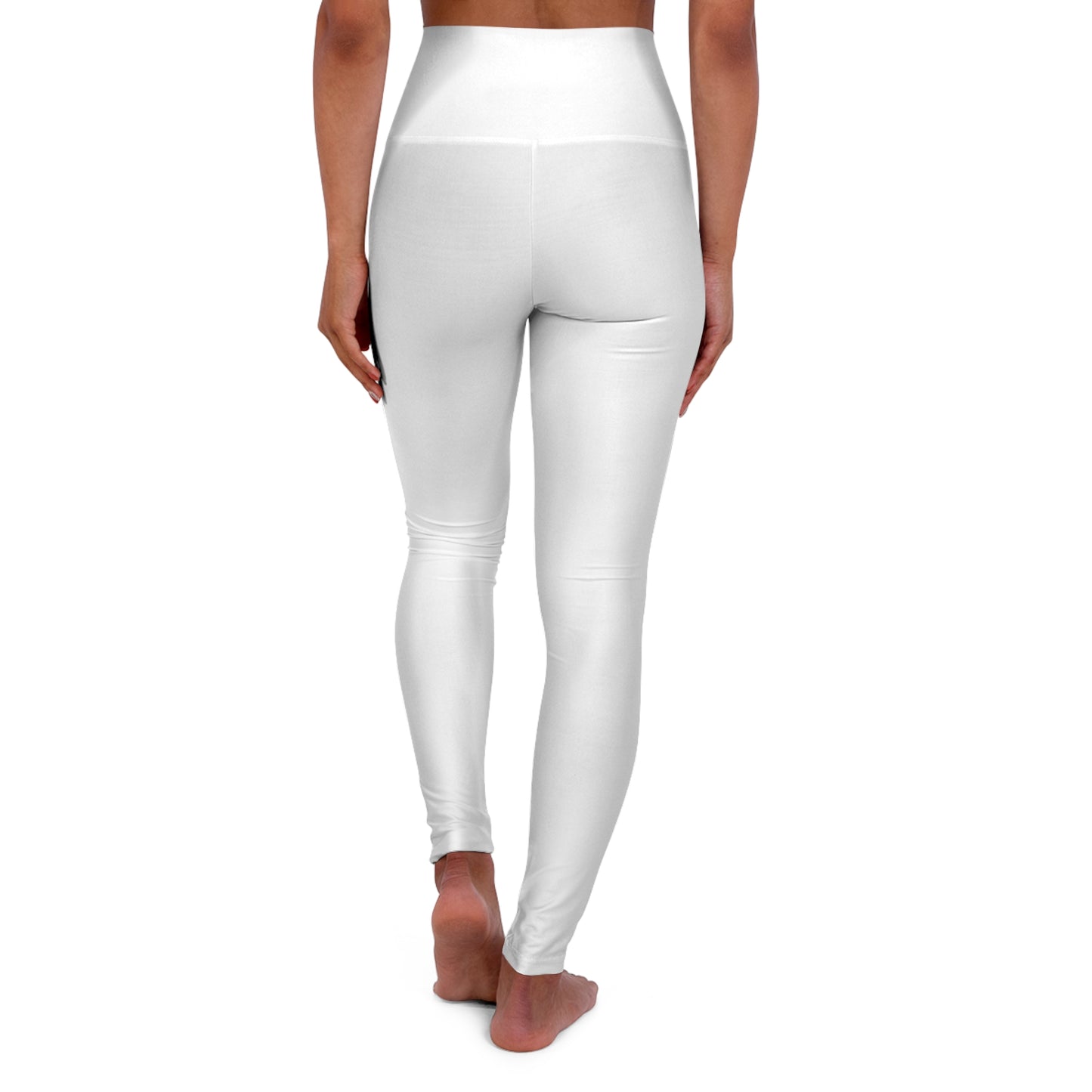 White leggings worn by a person on a white background