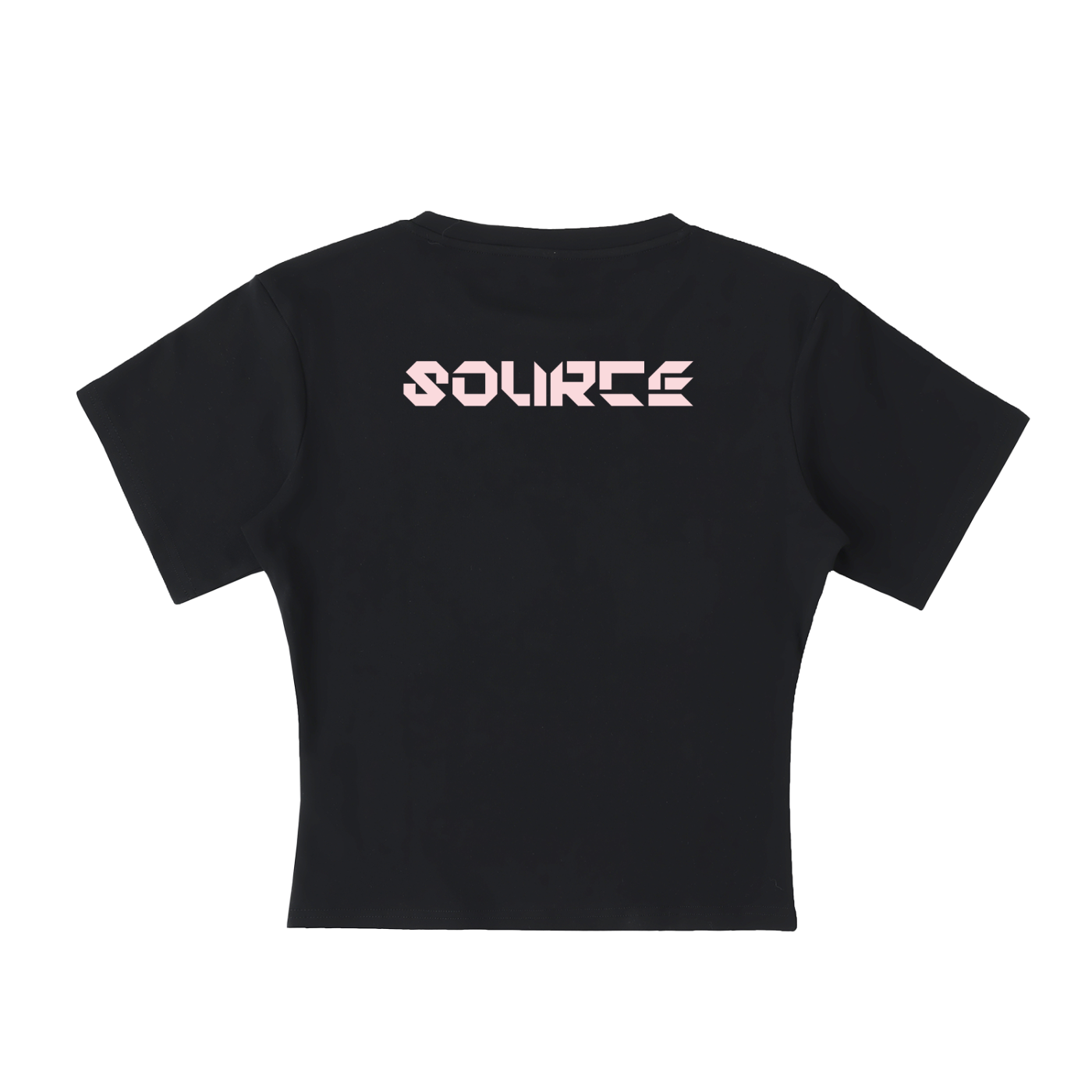 Black t-shirt with 'SOURCE' printed on the back against a white background