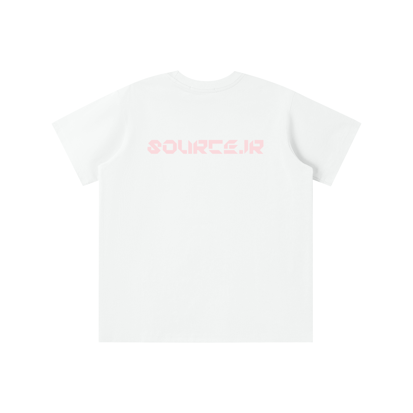 White t-shirt with 'SOURCE.JR' text on a white background