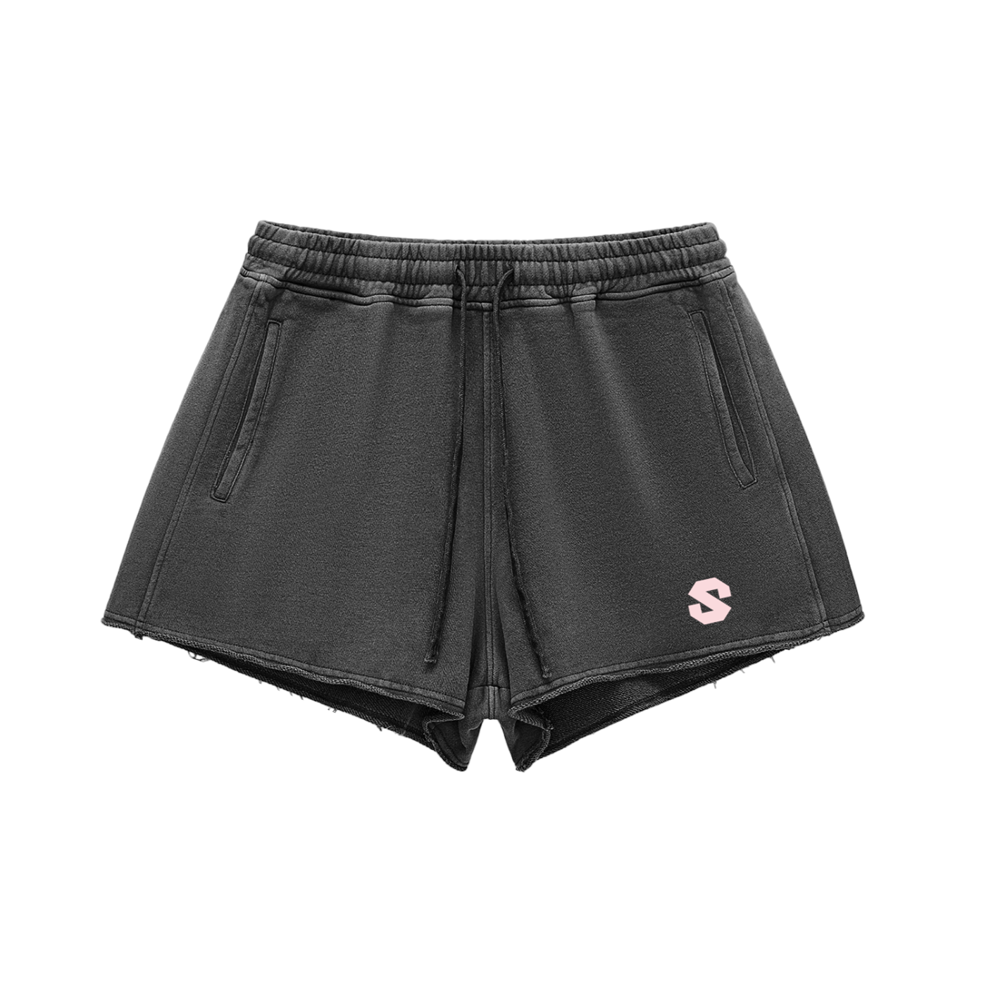 Black shorts with a logo on a white background