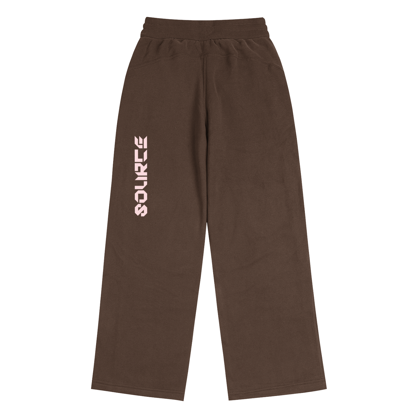 Brown pants with 'SOURCE' logo on a white background
