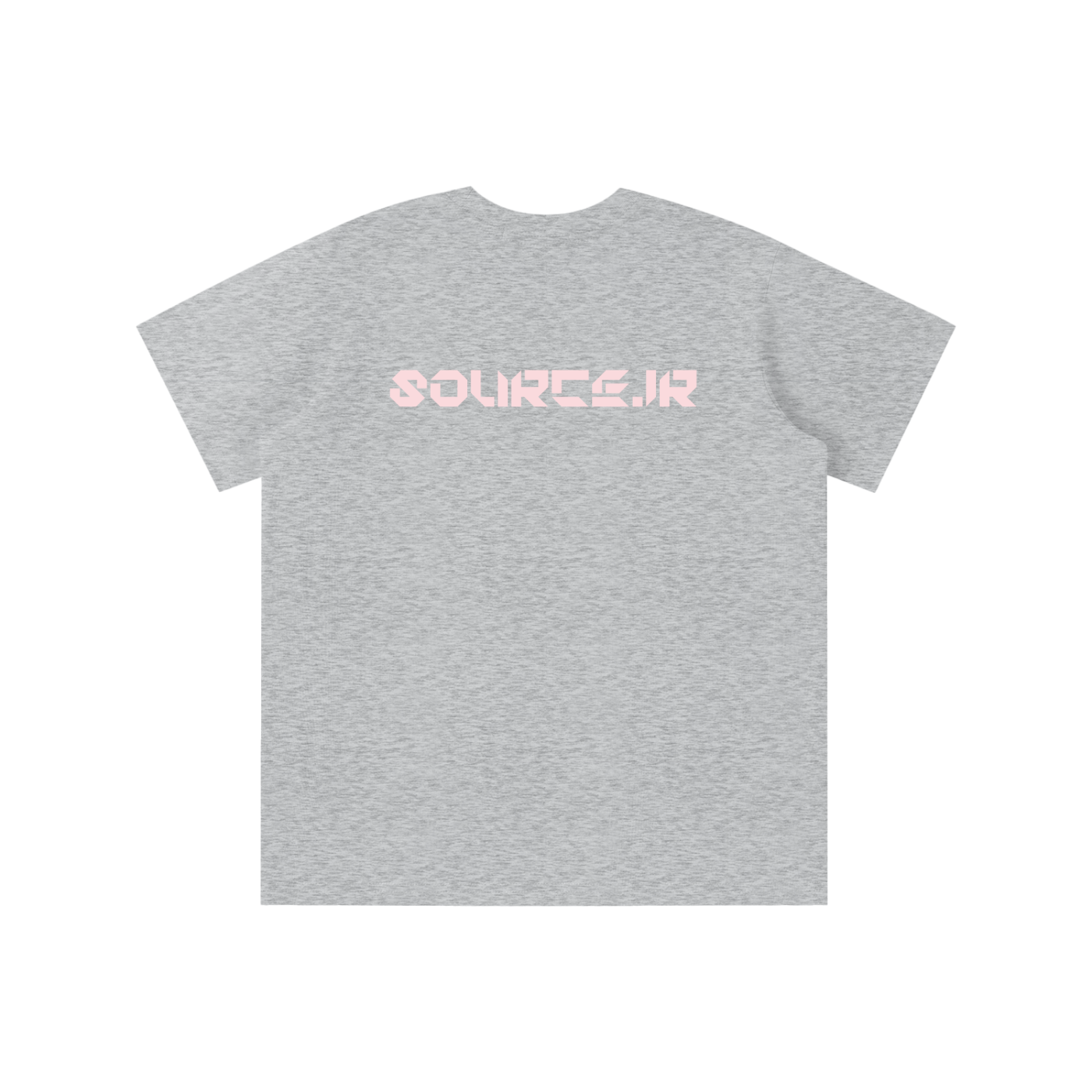 Gray t-shirt with pink 'SOURCER.JR' text on the back against a white background
