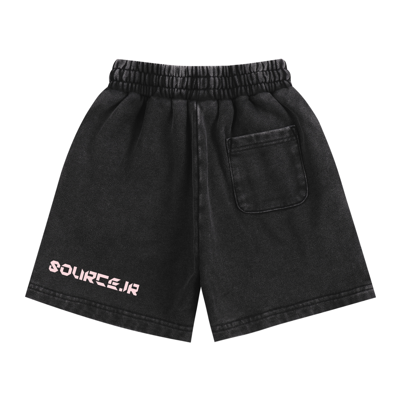 Black shorts with a logo on a white background