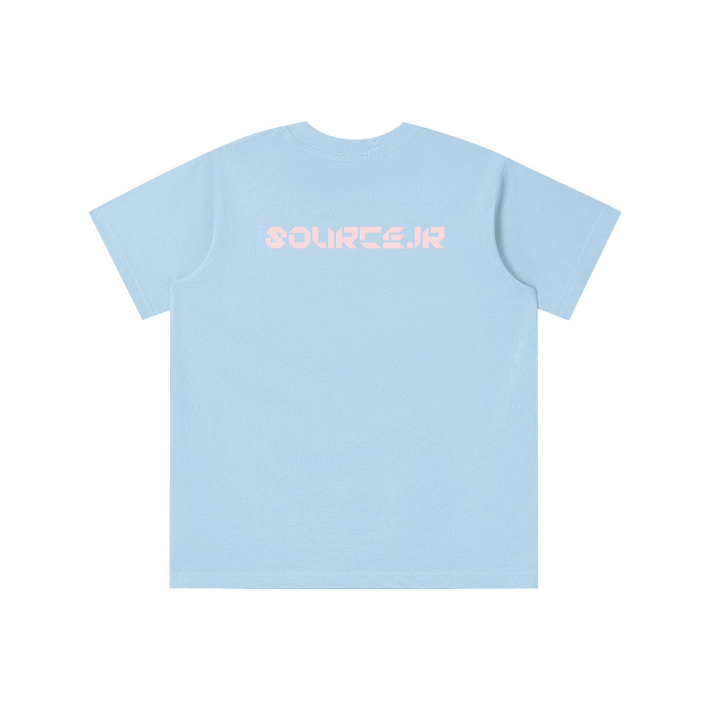 Light blue t-shirt with 'SOURCEJR' logo on a white background