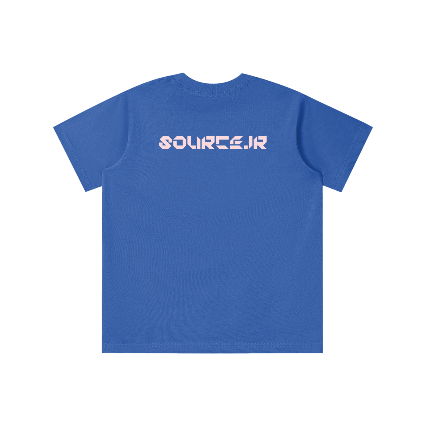 Blue t-shirt with 'SOURICEJR' logo on the back against a white background