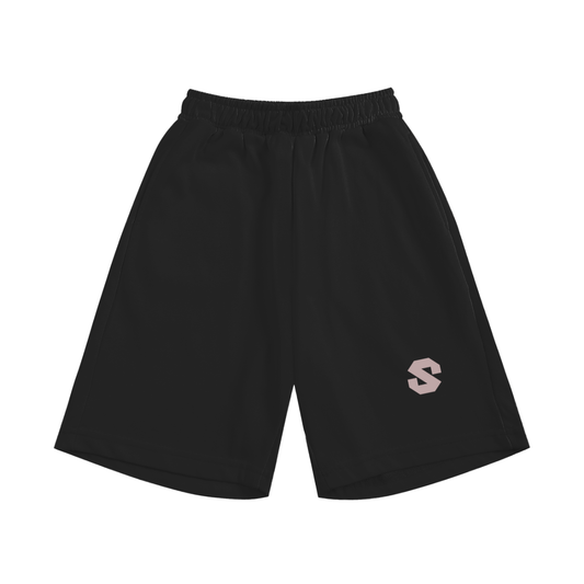 Black shorts with a logo on a white background