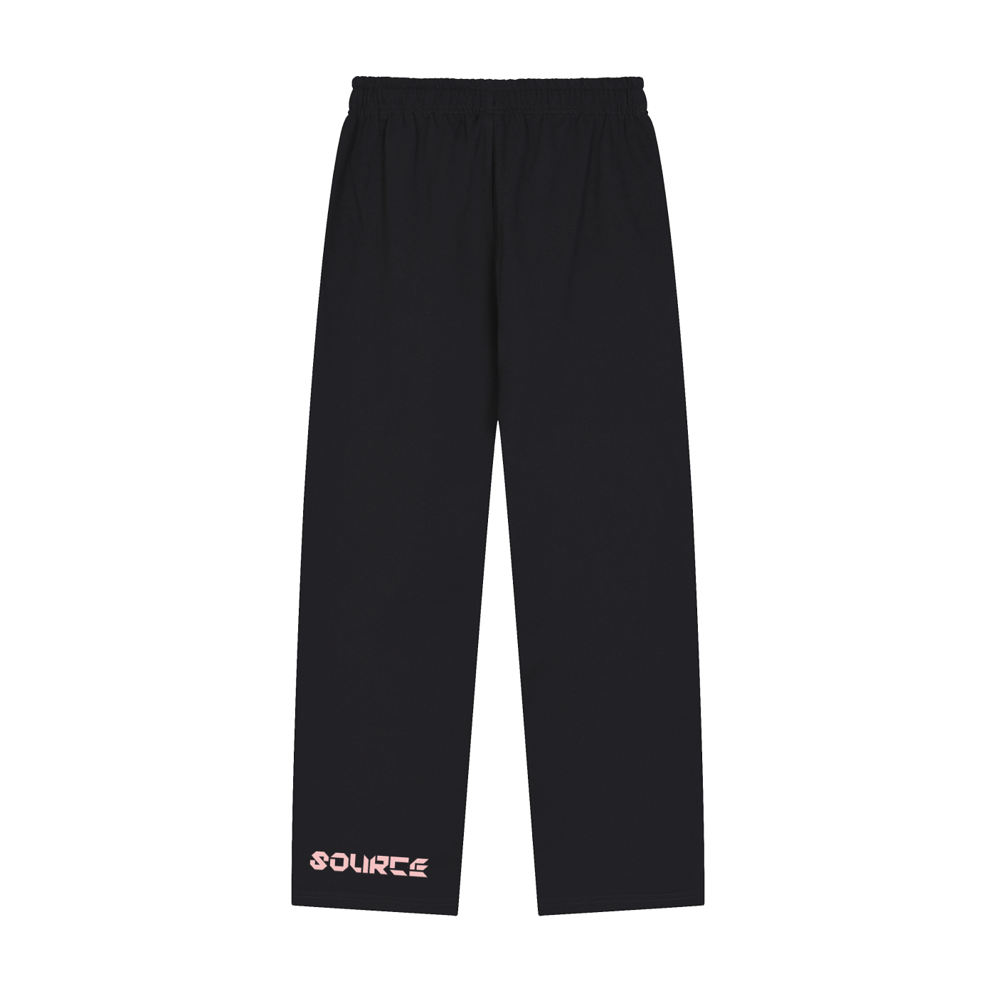 Black pants with 'SOURCE' branding on a white background