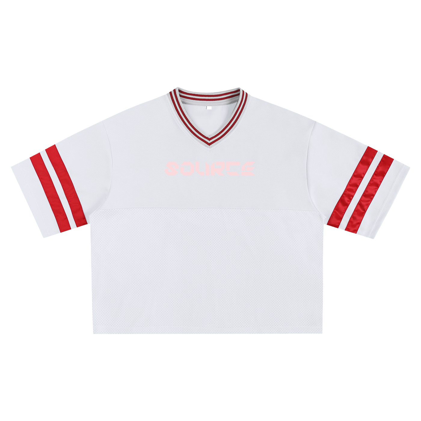 Black sports jersey with white accents and 'SOURCE' logo on a white background